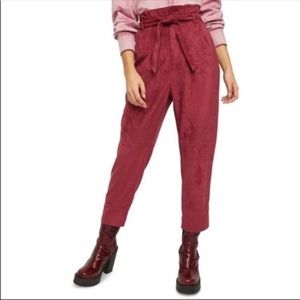 Free People Nightfall Vegan Suede Pants NWOT Queen Pomegranate0 XS Paper Bag Red